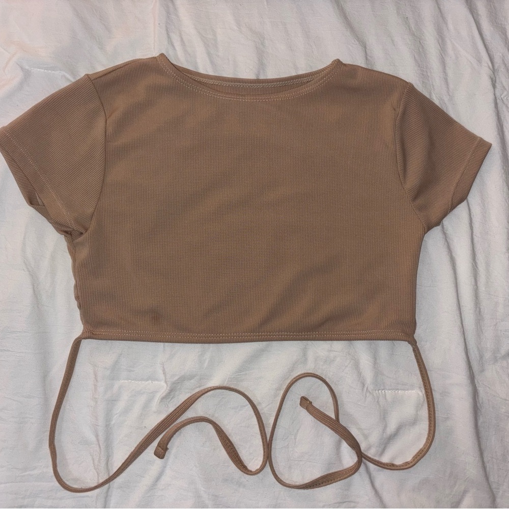 Tan Open-back Crop Top
